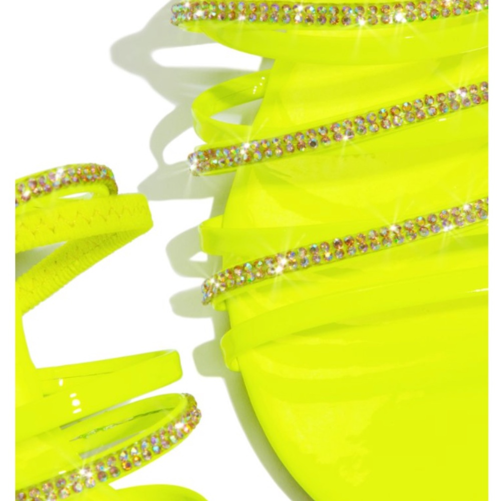 Embellished Strappy Slingback Sandal - Neon Yellow - Picture 4 of 6